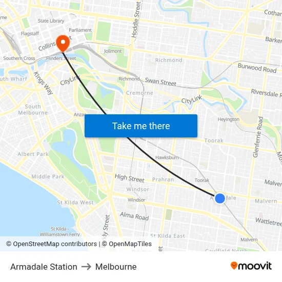 Armadale Station to Melbourne map