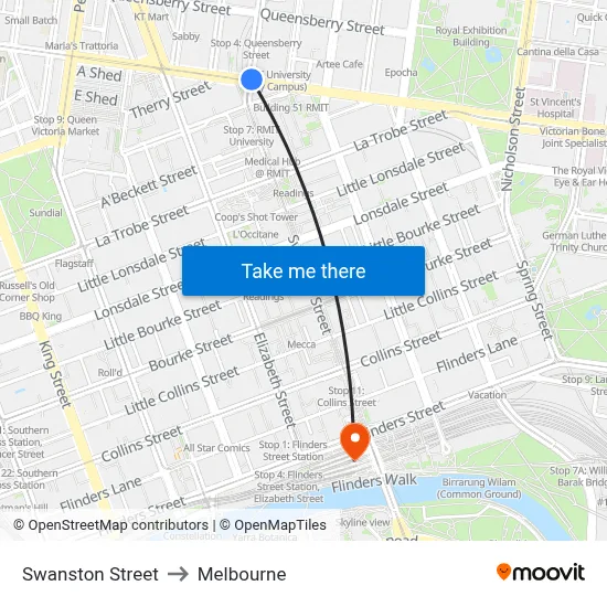 Swanston Street to Melbourne map