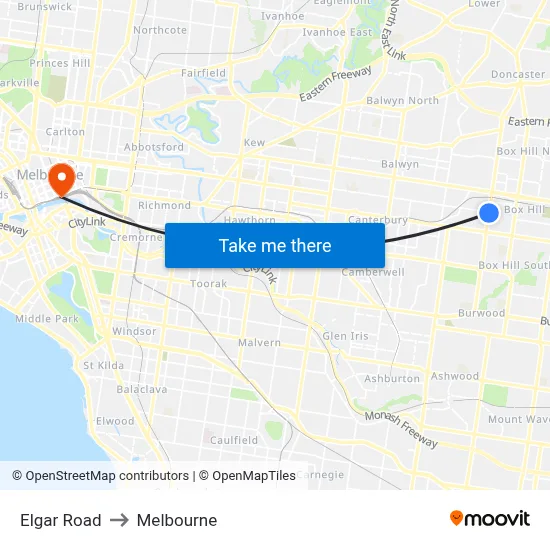 Elgar Road to Melbourne map