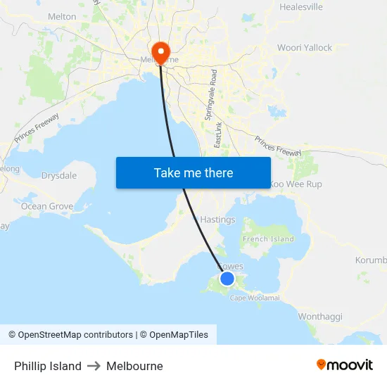 Phillip Island to Melbourne map