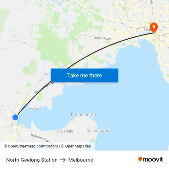 North Geelong Station to Melbourne map