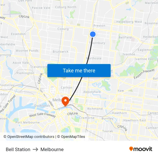 Bell Station to Melbourne map