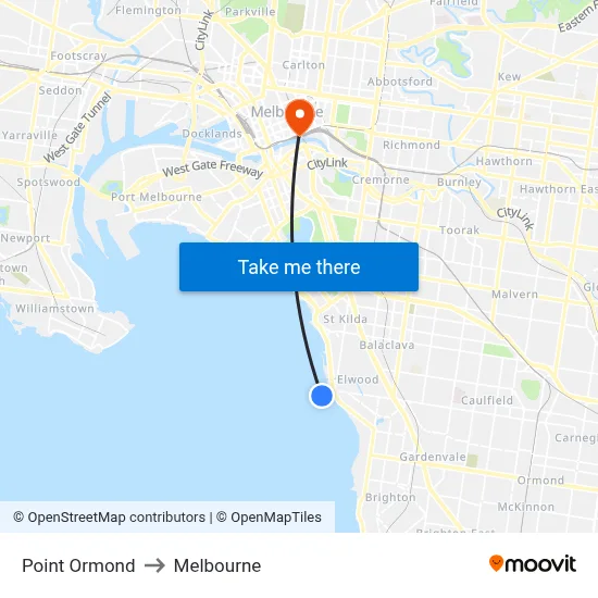 Point Ormond to Melbourne map