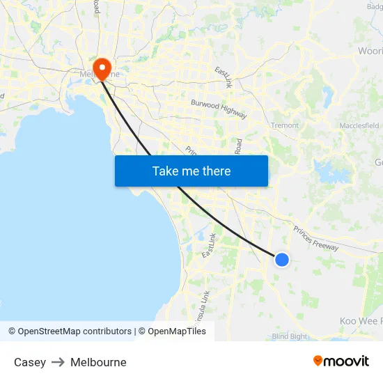 Casey to Melbourne map