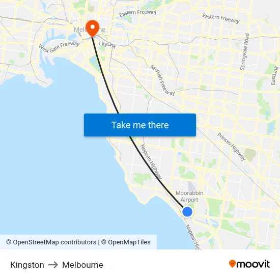 Kingston to Melbourne map