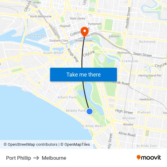Port Phillip to Melbourne map