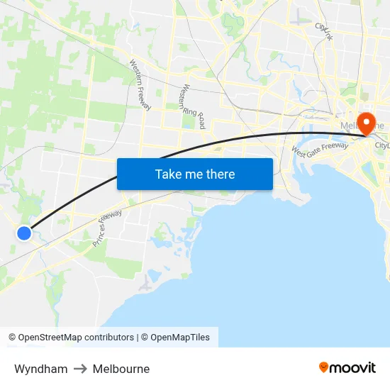 Wyndham to Melbourne map