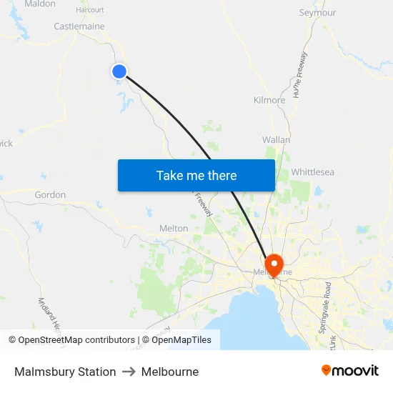 Malmsbury Station to Melbourne map