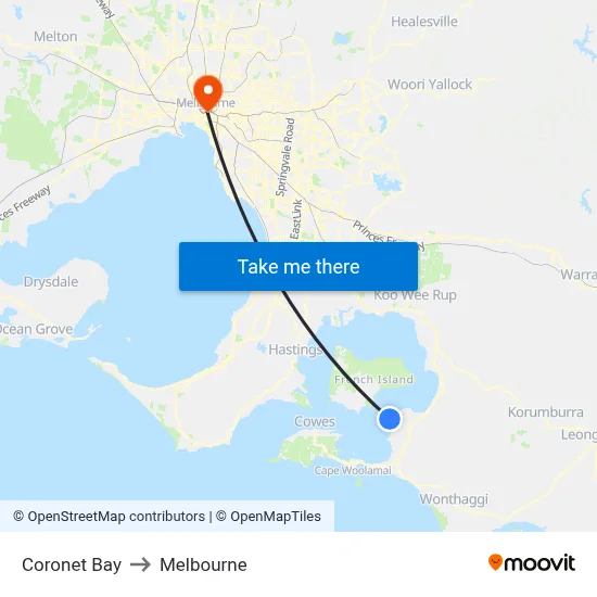 Coronet Bay to Melbourne map