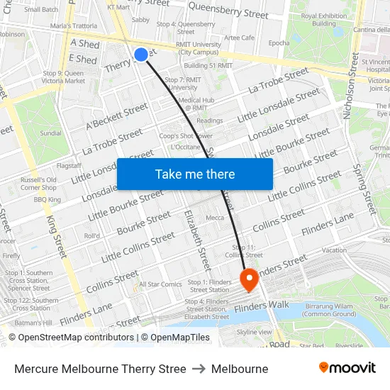 Mercure Melbourne Therry Stree to Melbourne map