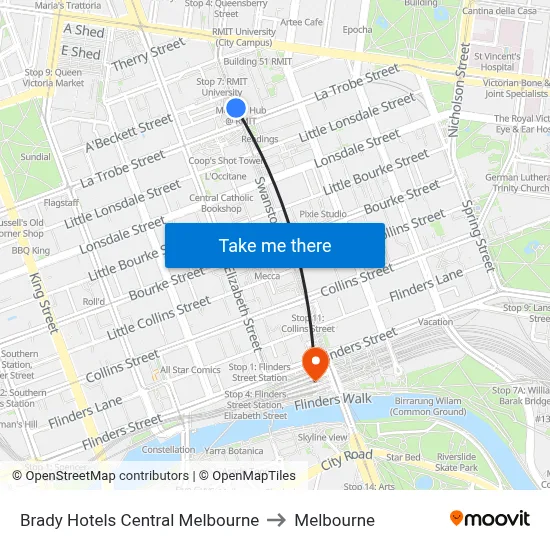 Brady Hotels Central Melbourne to Melbourne map
