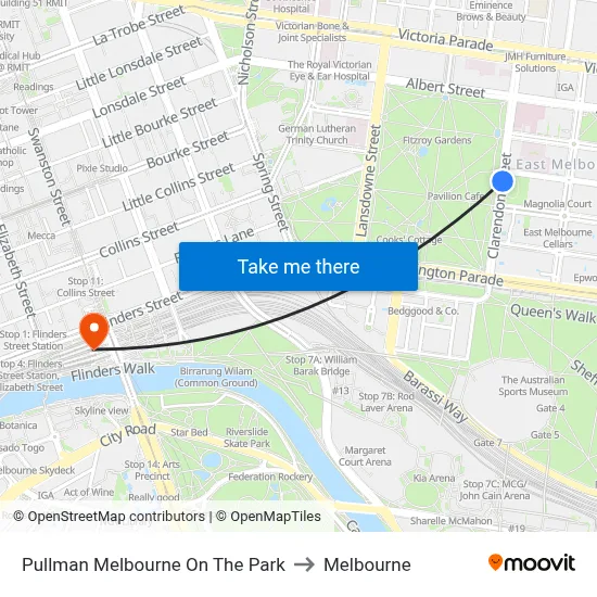 Pullman Melbourne On The Park to Melbourne map