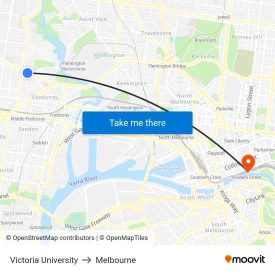 Victoria University to Melbourne map