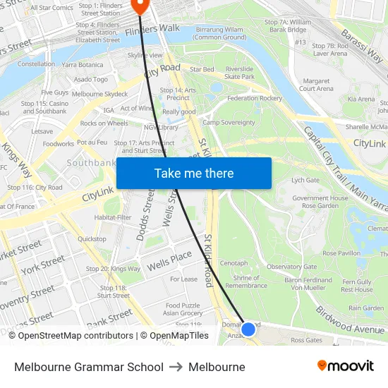 Melbourne Grammar School to Melbourne map