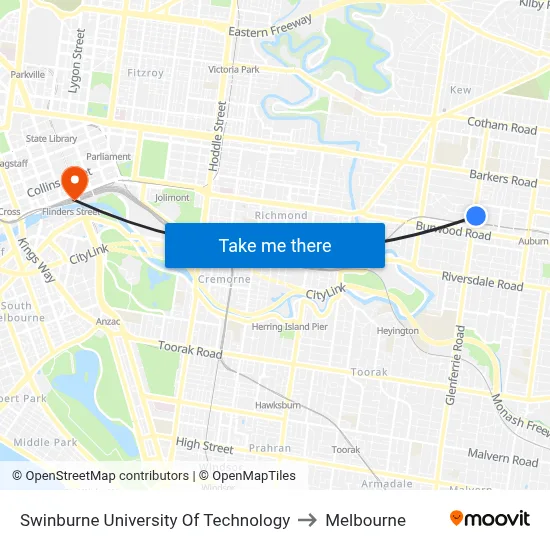 Swinburne University Of Technology to Melbourne map