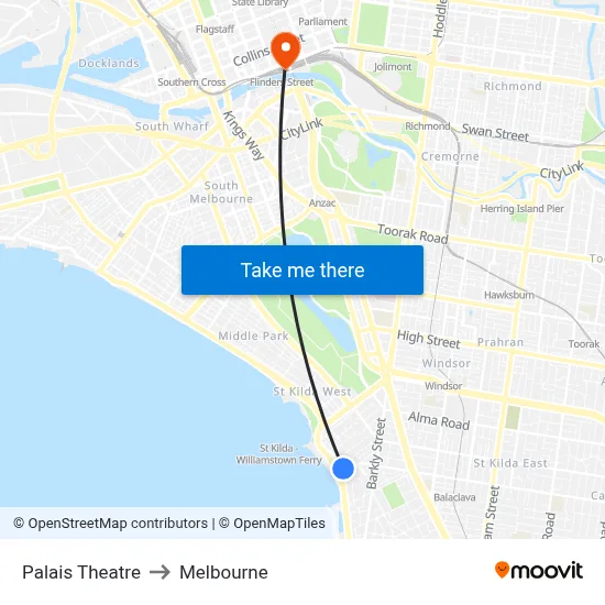 Palais Theatre to Melbourne map