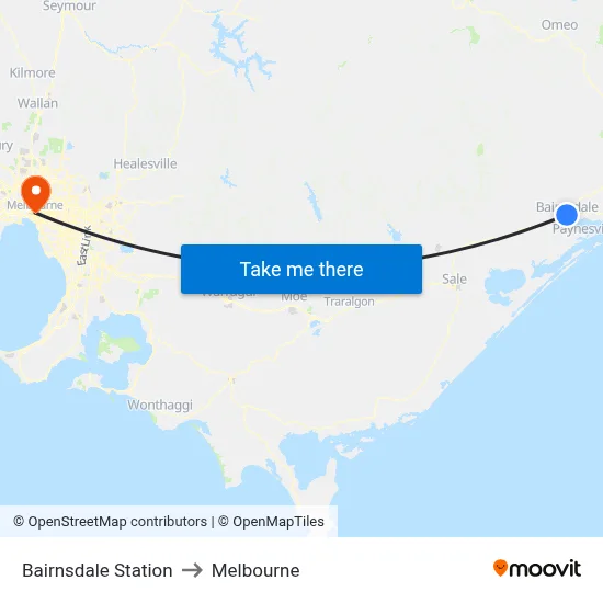 Bairnsdale Station to Melbourne map