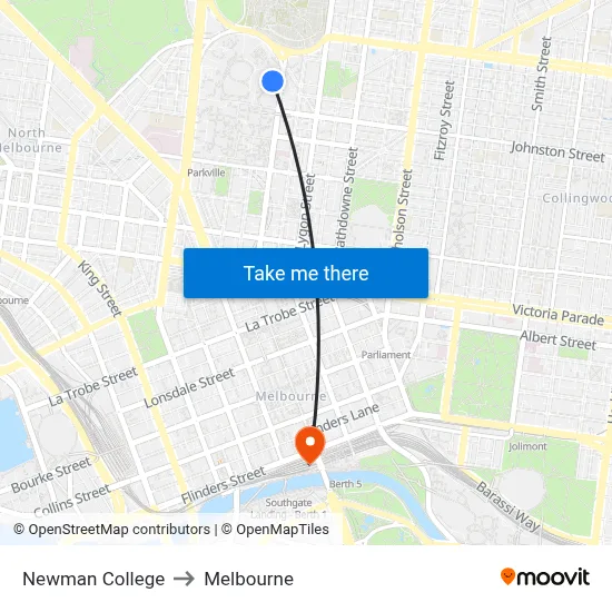 Newman College to Melbourne map