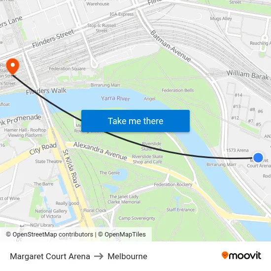 Margaret Court Arena to Melbourne map
