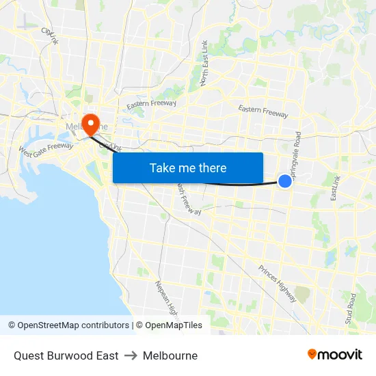 Quest Burwood East to Melbourne map