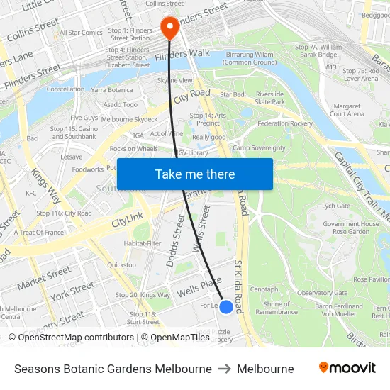 Seasons Botanic Gardens Melbourne to Melbourne map