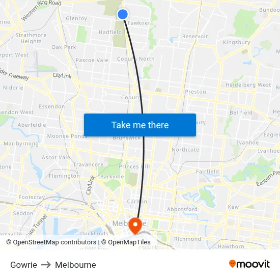 Gowrie to Melbourne map