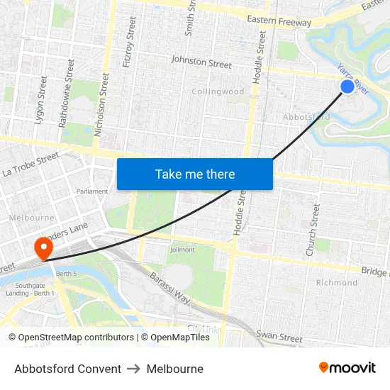 Abbotsford Convent to Melbourne map