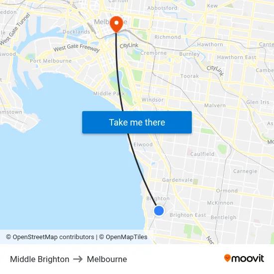 Middle Brighton to Melbourne map