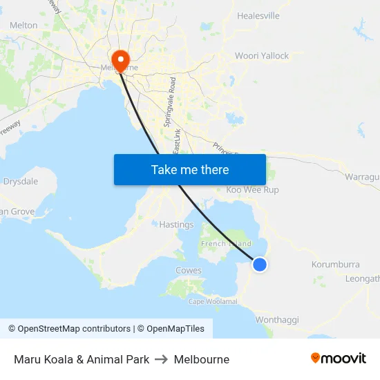 Maru Koala & Animal Park to Melbourne map