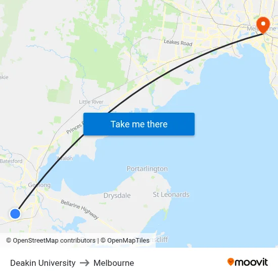 Deakin University to Melbourne map