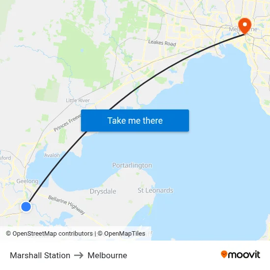 Marshall Station to Melbourne map