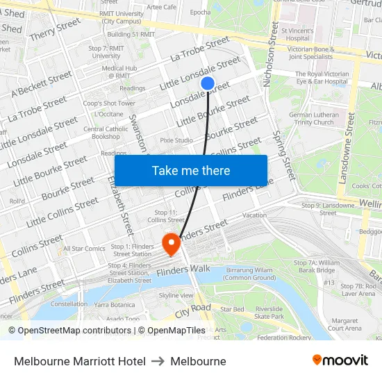 Melbourne Marriott Hotel to Melbourne map