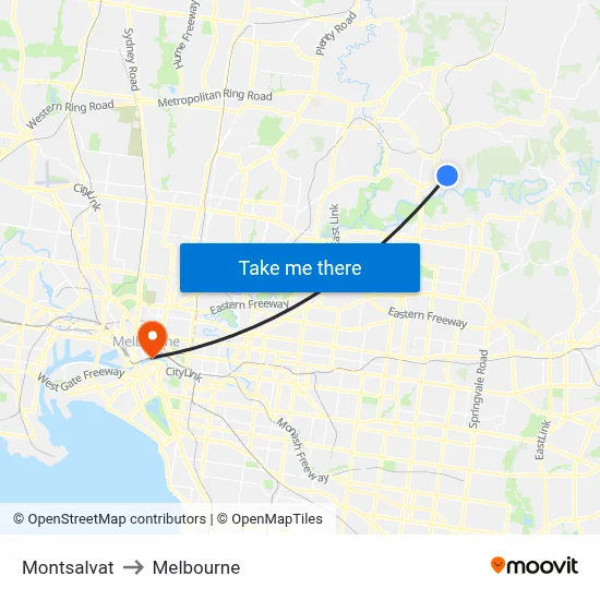 Montsalvat to Melbourne map
