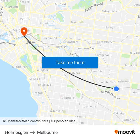 Holmesglen to Melbourne map