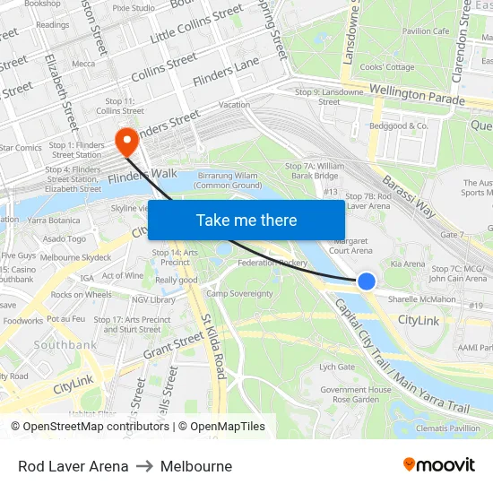 Rod Laver Arena to Melbourne map