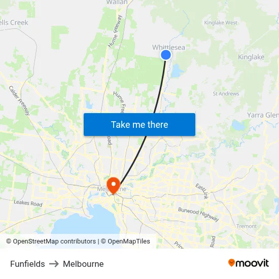 Funfields to Melbourne map