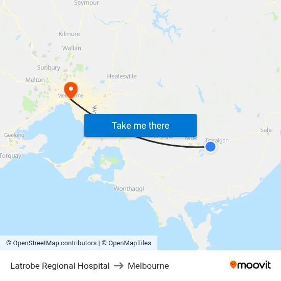 Latrobe Regional Hospital to Melbourne map
