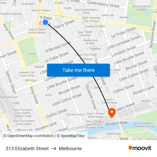 513 Elizabeth Street to Melbourne map