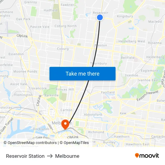 Reservoir Station to Melbourne map