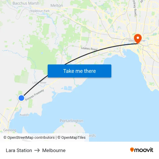 Lara Station to Melbourne map