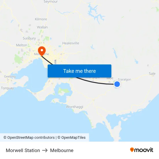 Morwell Station to Melbourne map