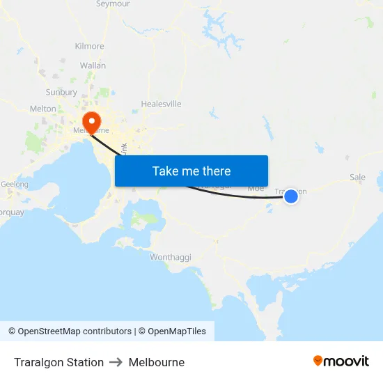 Traralgon Station to Melbourne map