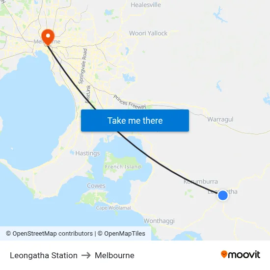 Leongatha Station to Melbourne map