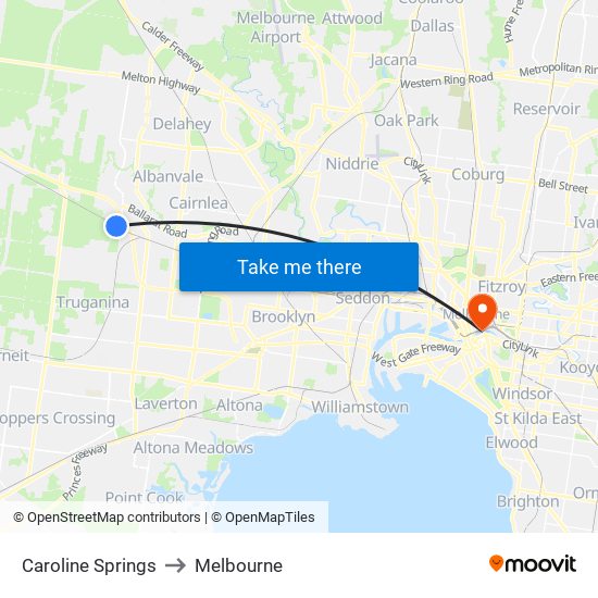 Caroline Springs to Melbourne map