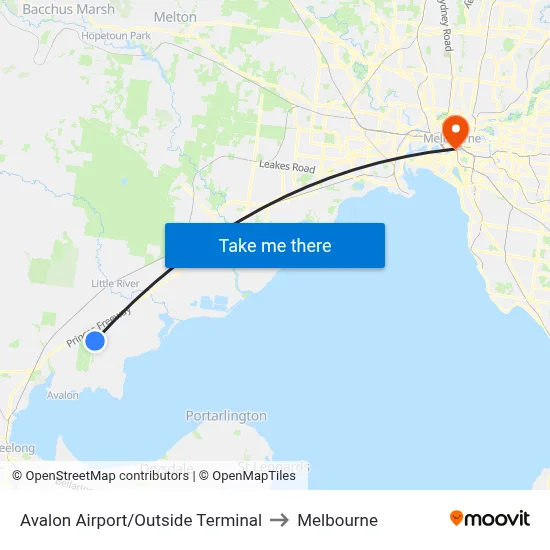 Avalon Airport/Outside Terminal to Melbourne map