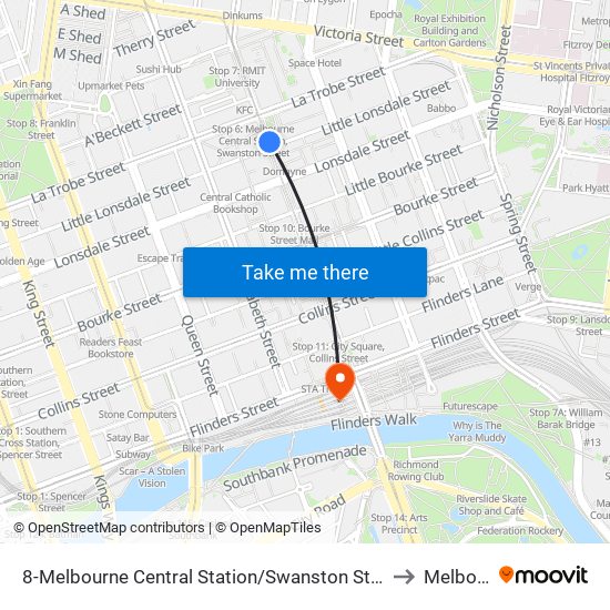 8-Melbourne Central Station/Swanston St (Melbourne City) to Melbourne map