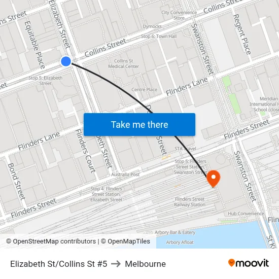 Elizabeth St/Collins St #5 to Melbourne map