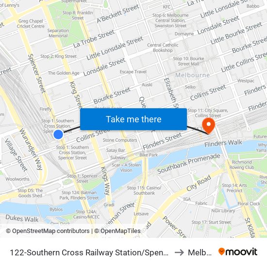 122-Southern Cross Railway Station/Spencer St (Melbourne City) to Melbourne map