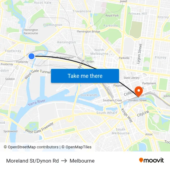 Moreland St/Dynon Rd to Melbourne map
