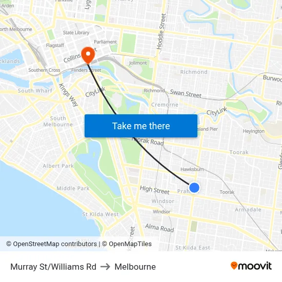 Murray St/Williams Rd to Melbourne map